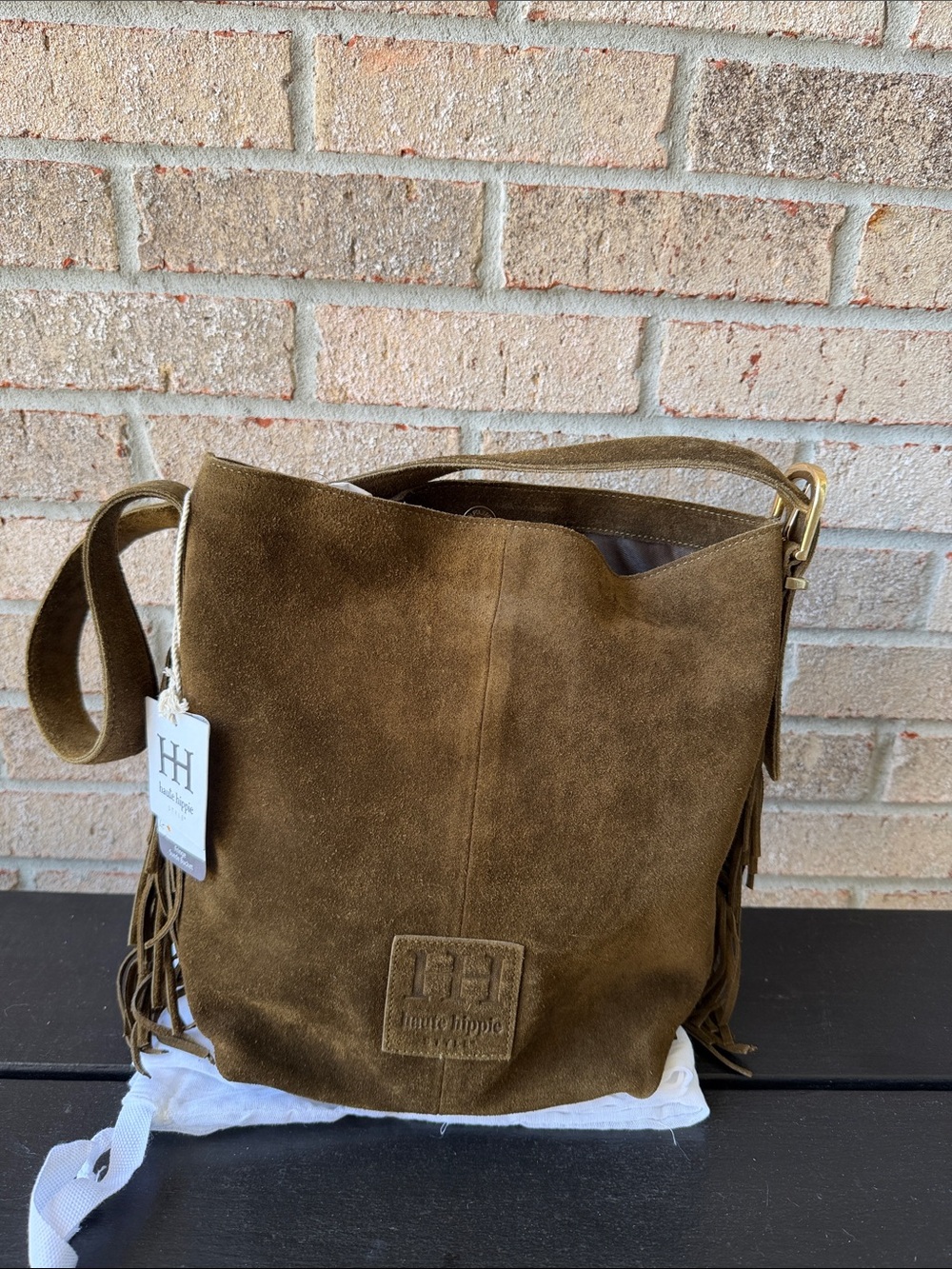 Haute Hippie Suede Fringe Shoulder Bag in Olive Brown - Casual Women’s Tote NWT - Picture 2 of 16